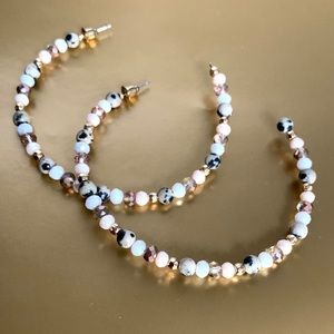 NEW Thin Multi Color Bead Large Hoop Earrings NEW